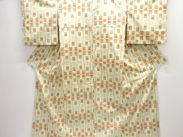 JAPANESE KIMONO / ANTIQUE KIMONO / SILK / TOKAMACHI TSUMUGI / WOVEN ABSTRACT STRIPE